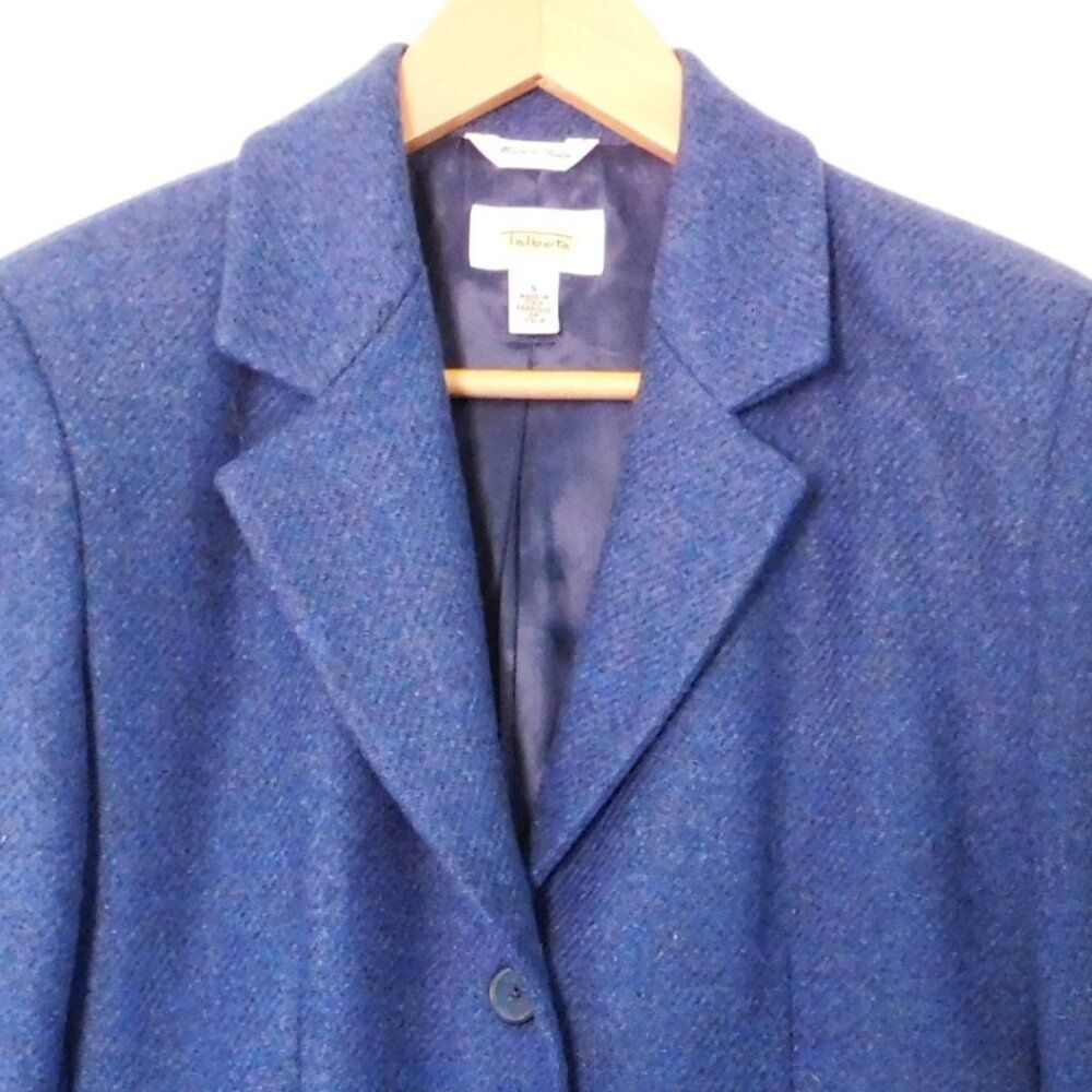 Talbots Womens Wool Blazer Blue‎ Made in Italy Lined Career Size 6 Oversized - Picture 2 of 6